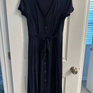 LOFT Dark Blue Midi Dress with Buttons